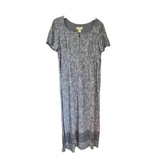 Eddie Bauer 100% Rayon Maxi Dress Floral Cottage Core Prairie Sz 6 Blue Casual
